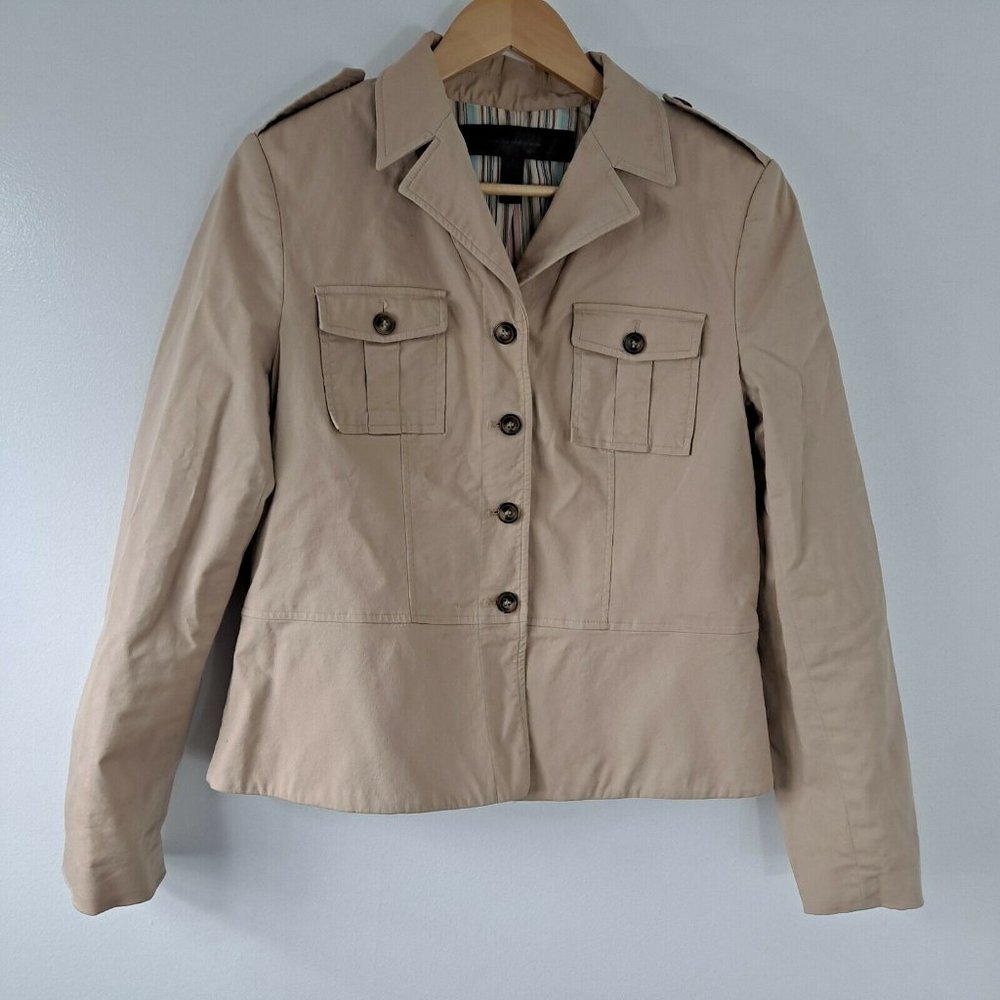 Apostrophe Jacket Coat Fitted Tan Button Closure 14